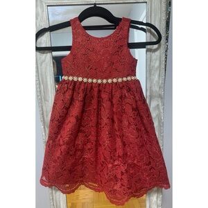 American Princess Red Lace Dress with Pearl Waistband